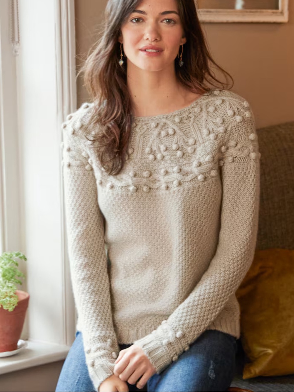 Garnet Hill Fair Isle Ecru Cashmere Sweater XS